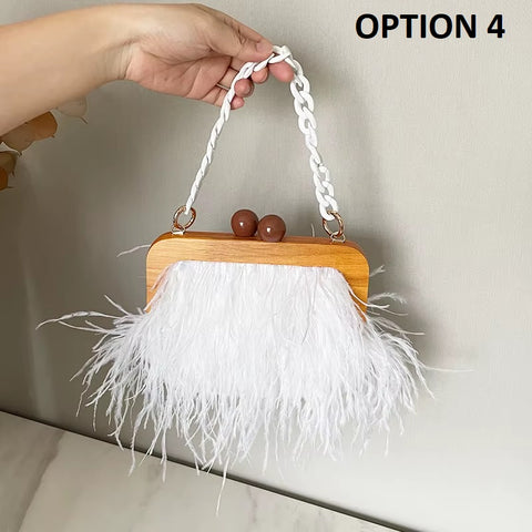 New Fashion Shoulder Underarm Ostrich Hair Wooden Frame Handbag With Chain CODE: KAR4450
