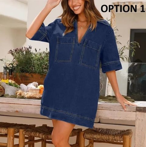 New Deep V-Neck Half Sleeve Loose Dress CODE: KAR4454