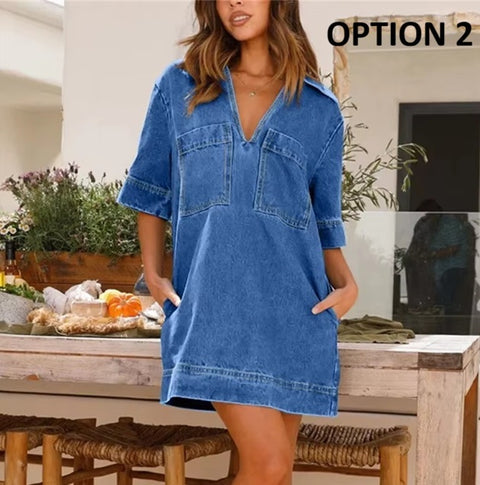 New Deep V-Neck Half Sleeve Loose Dress CODE: KAR4454