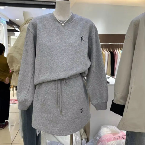 New Fashion Casual Butterfly Knot Sweatshirt Skirt Two-Piece Set CODE: KAR4455