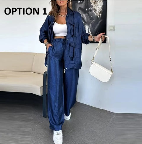 New Multi-pockets Cargo Long Sleeve Jacket And Pant Two Piece Set CODE: KAR4458