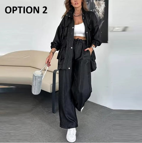 New Multi-pockets Cargo Long Sleeve Jacket And Pant Two Piece Set CODE: KAR4458