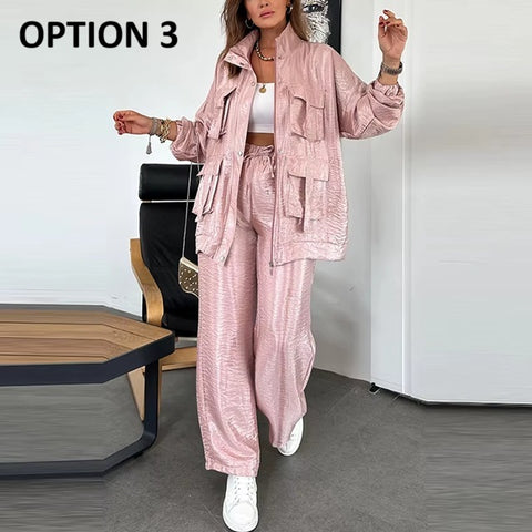 New Multi-pockets Cargo Long Sleeve Jacket And Pant Two Piece Set CODE: KAR4458