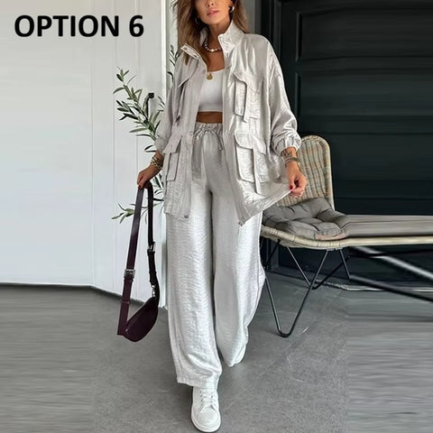 New Multi-pockets Cargo Long Sleeve Jacket And Pant Two Piece Set CODE: KAR4458