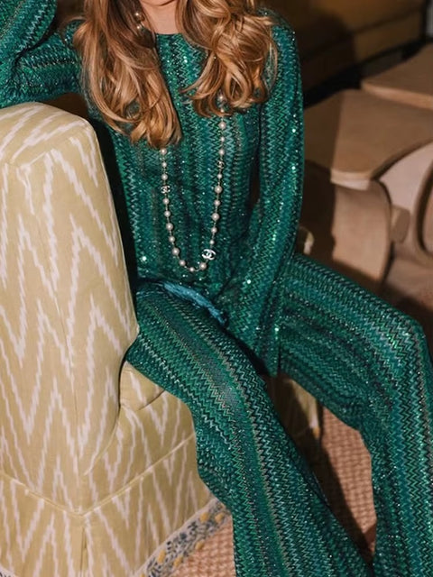 New Fashion Printed Tassel V-neck Pullover Tops & Pant 2Pc Sets CODE: KAR4459