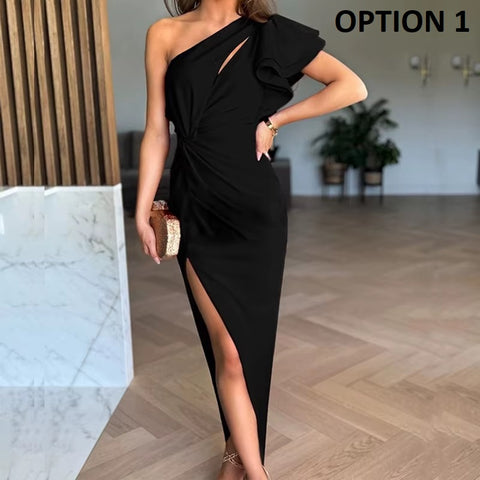 New Fashion Elegant Asymmetric Slash Collar Bodycon Dress CODE: KAR4460