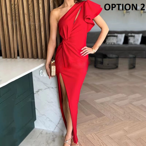 New Fashion Elegant Asymmetric Slash Collar Bodycon Dress CODE: KAR4460