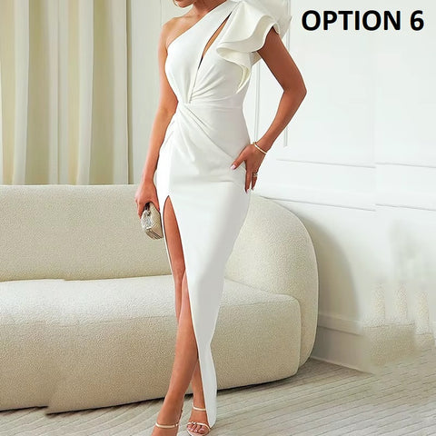 New Fashion Elegant Asymmetric Slash Collar Bodycon Dress CODE: KAR4460