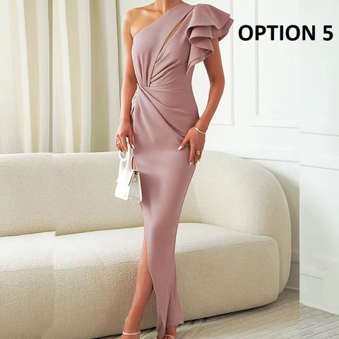 New Fashion Elegant Asymmetric Slash Collar Bodycon Dress CODE: KAR4460