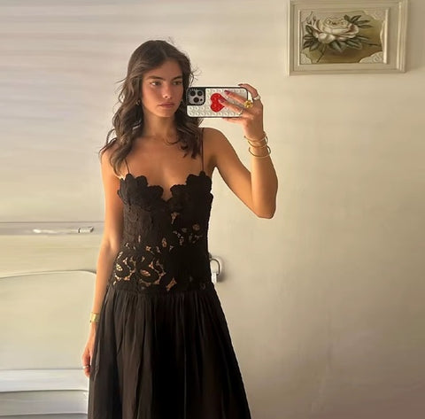 New Sexy Lace Pleated Sling Long Dress CODE: KAR4461