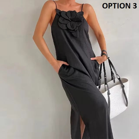 New Fashion 3D Flower Decorative Side Split Pocket Dresses CODE: KAR4467