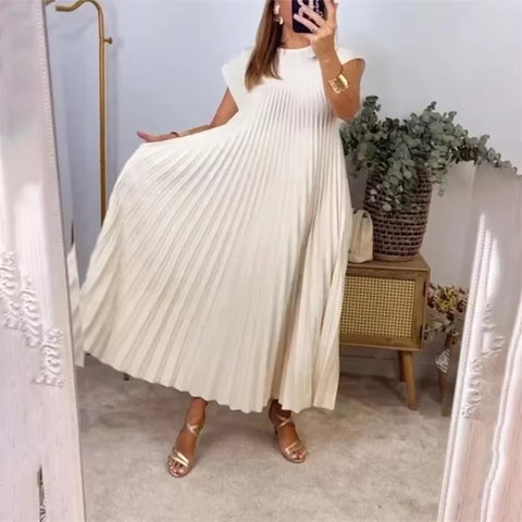New Fashion Solid Pleated Long Dresses CODEl KAR4468