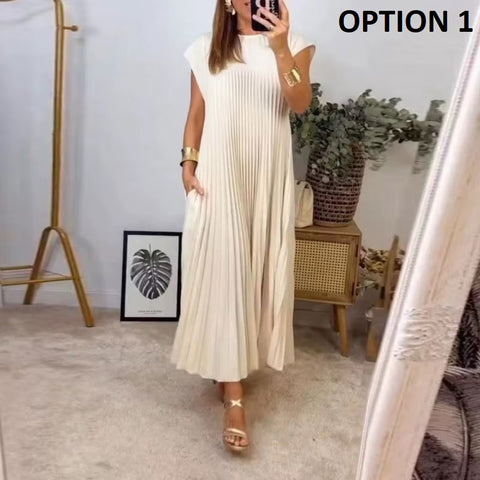 New Fashion Solid Pleated Long Dresses CODEl KAR4468