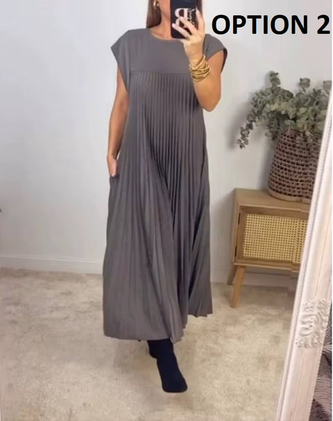 New Fashion Solid Pleated Long Dresses CODEl KAR4468
