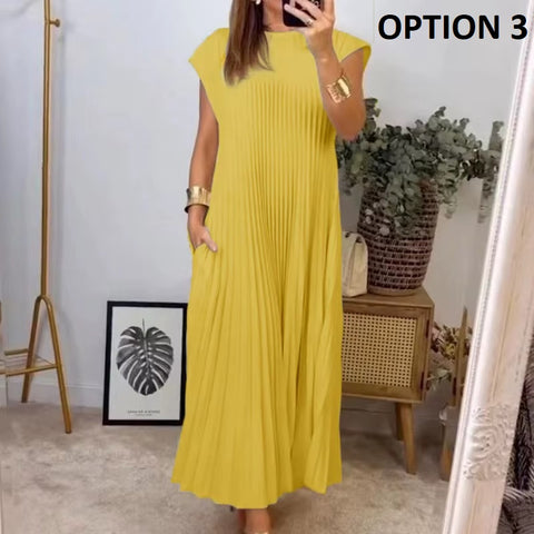 New Fashion Solid Pleated Long Dresses CODEl KAR4468
