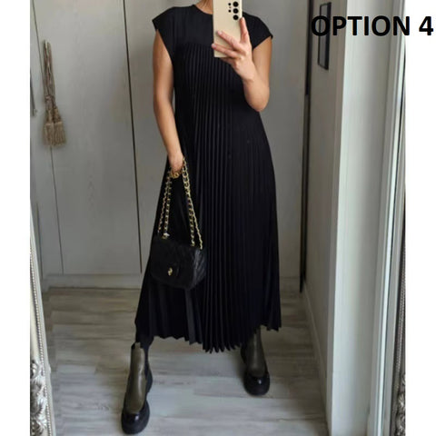 New Fashion Solid Pleated Long Dresses CODEl KAR4468