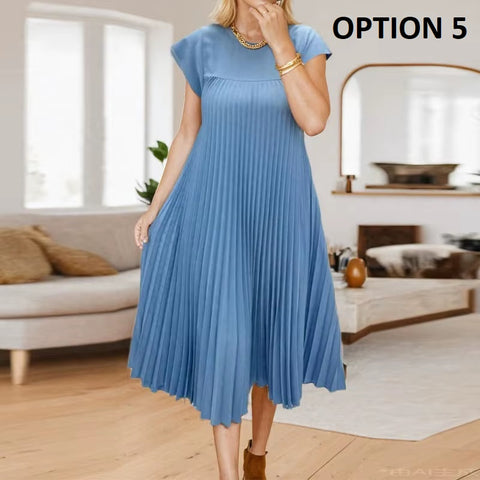 New Fashion Solid Pleated Long Dresses CODEl KAR4468