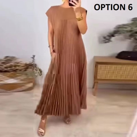 New Fashion Solid Pleated Long Dresses CODEl KAR4468