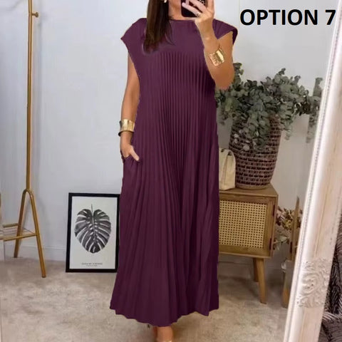 New Fashion Solid Pleated Long Dresses CODEl KAR4468