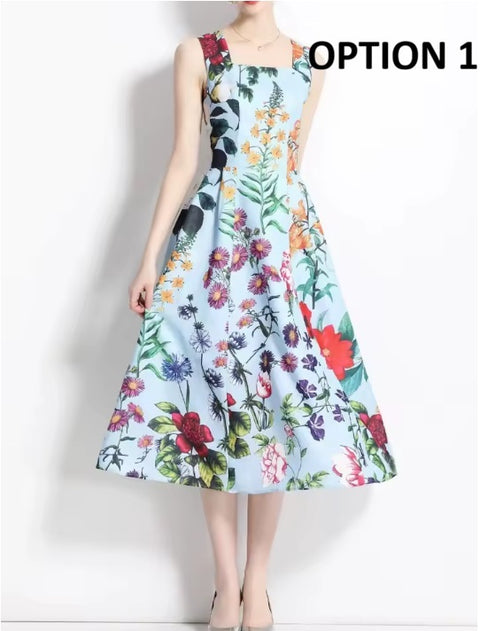 New Floral Print Sleeveless Square Collar Dress CODE: KAR4469