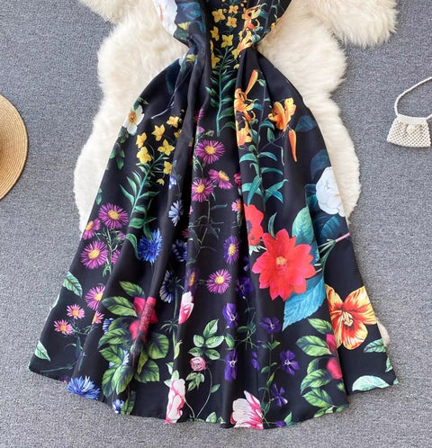 New Floral Print Sleeveless Square Collar Dress CODE: KAR4469