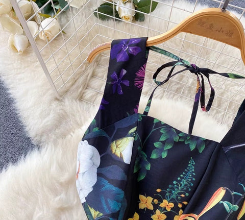 New Floral Print Sleeveless Square Collar Dress CODE: KAR4469