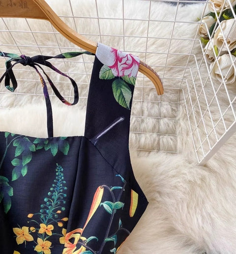 New Floral Print Sleeveless Square Collar Dress CODE: KAR4469