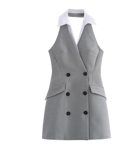 New Sexy Backless Button Sleeveless Mini Dress CODE: KAR4470