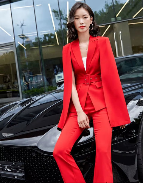 New Fashion Casual Cloak Blazer Pants Suit Two-piece Set CODE: KAR4472
