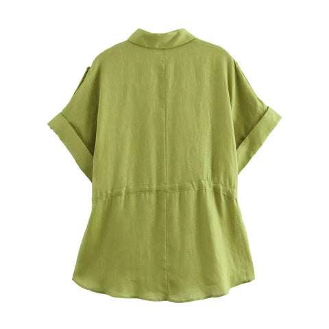 New Fashion Elegant Short Sleeve Shirt With High Waist Wide Pants 2pcs Set CODE: KAR4479