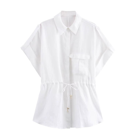 New Fashion Elegant Short Sleeve Shirt With High Waist Wide Pants 2pcs Set CODE: KAR4479