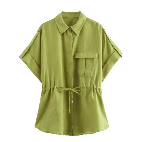 New Fashion Elegant Short Sleeve Shirt With High Waist Wide Pants 2pcs Set CODE: KAR4479