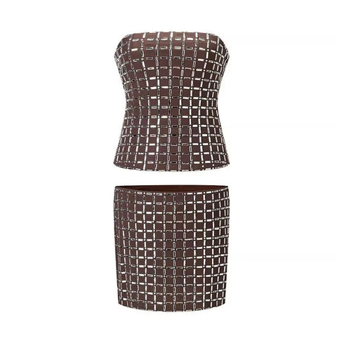 New Fashion Sexy Plaid Short Top+Zipper Mini Skirt CODE: KAR4487