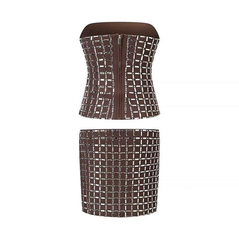 New Fashion Sexy Plaid Short Top+Zipper Mini Skirt CODE: KAR4487