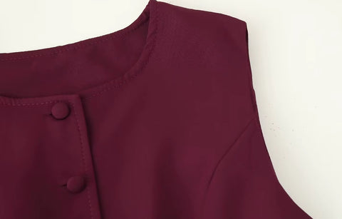 New Single-breasted Round Neck Sleeveless Chic Belt Midi Dress CODE: KAR4489