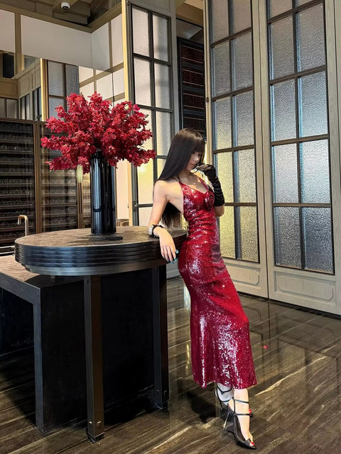 New Fashion 3d Flower Sequin Sling Dress CODE: KAR4490