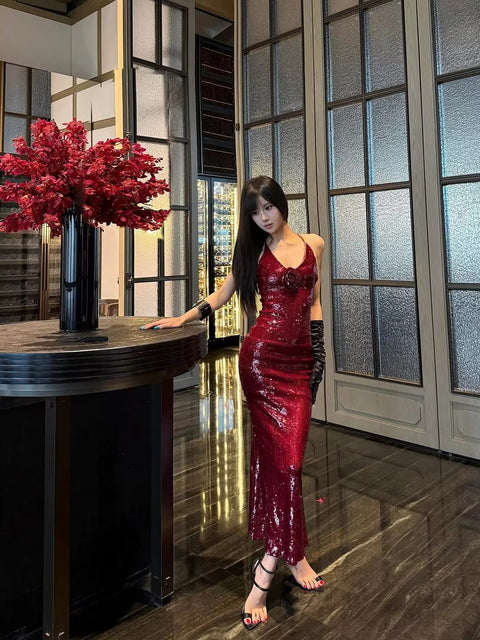 New Fashion 3d Flower Sequin Sling Dress CODE: KAR4490