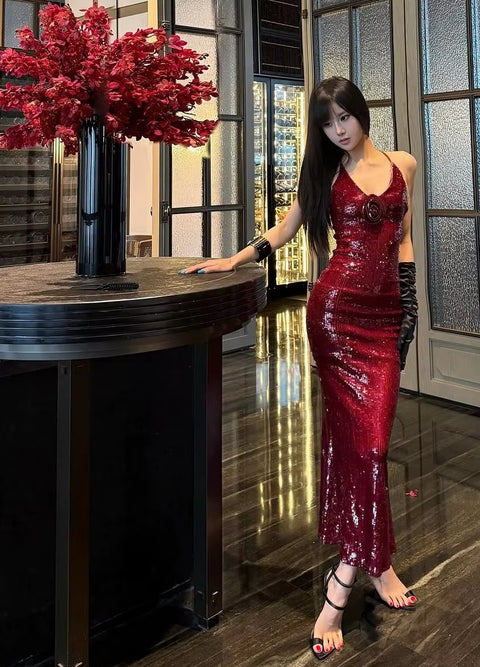 New Fashion 3d Flower Sequin Sling Dress CODE: KAR4490
