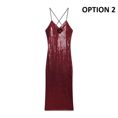 New Fashion 3d Flower Sequin Sling Dress CODE: KAR4490