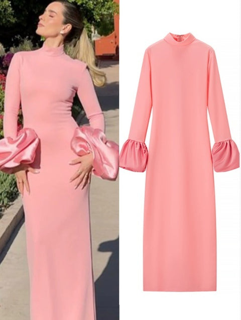New High Collar Long Sleeves Zipper Long Dress CODE: KAR4491