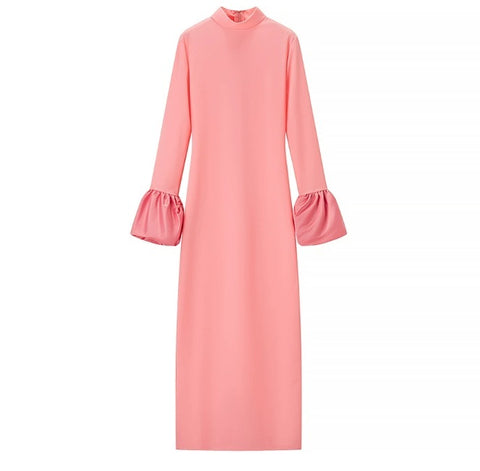New High Collar Long Sleeves Zipper Long Dress CODE: KAR4491