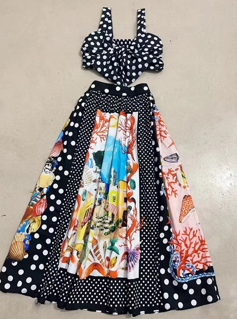 New polka dots, bow tube top + Loose Skirt Suit Set CODE: KAR4495