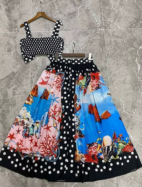 New polka dots, bow tube top + Loose Skirt Suit Set CODE: KAR4495