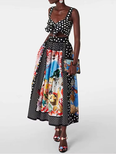 New polka dots, bow tube top + Loose Skirt Suit Set CODE: KAR4495