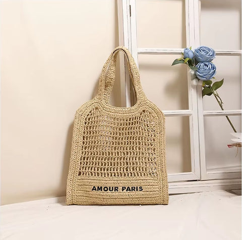 New Fashion Large Capacity Letter Embroidery Straw HandBag CODE: KAR4504