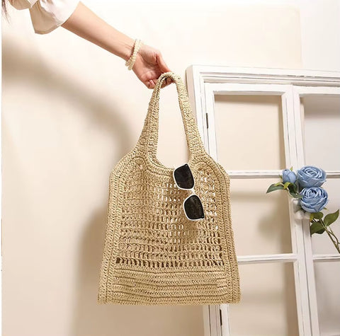 New Fashion Large Capacity Letter Embroidery Straw HandBag CODE: KAR4504