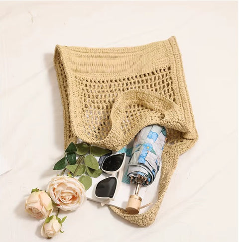 New Fashion Large Capacity Letter Embroidery Straw HandBag CODE: KAR4504
