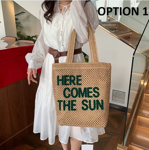 New Hot Letter Straw Woven Shoulder Tote Bags CODE: KAR4507