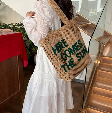 New Hot Letter Straw Woven Shoulder Tote Bags CODE: KAR4507
