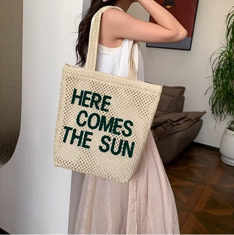 New Hot Letter Straw Woven Shoulder Tote Bags CODE: KAR4507